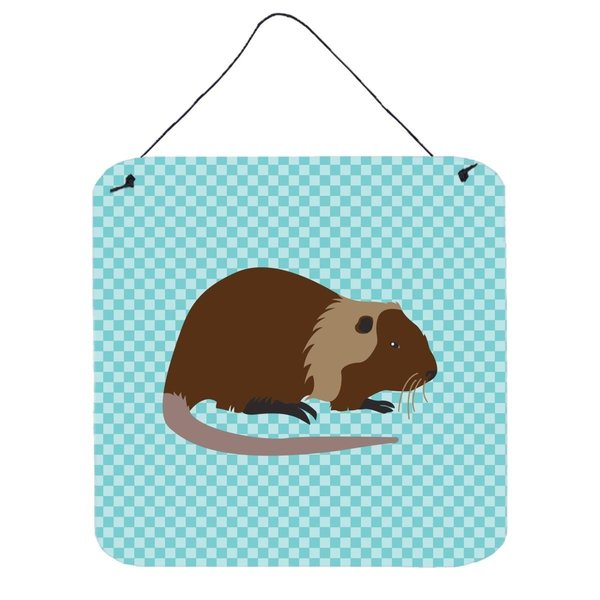 Micasa Coypu Nutria River Rat Blue Check Wall or Door Hanging Prints, 6 x 6 in. MI229798